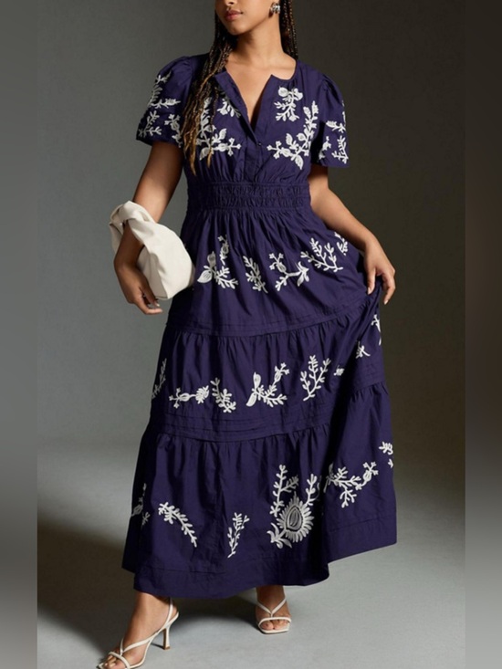 Anthropologie Dresses & Skirts - NEW ANTHROPOLOGIE EMBROIDERED SOMERSET MAXI DRESS LARGE - in Navy Large